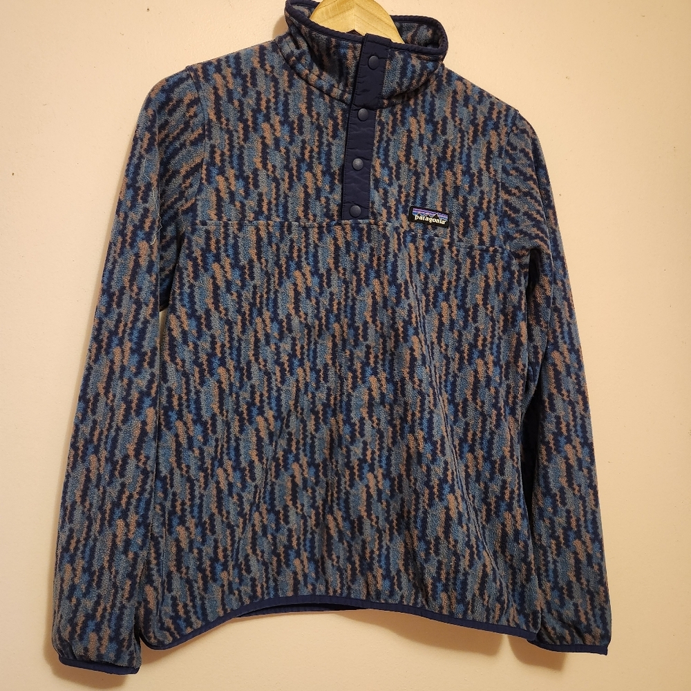 Patagonia Women's Micro D Snap-T Pullover Climbing Trees Ikat Sound Blue Size M - Picture 2 of 12